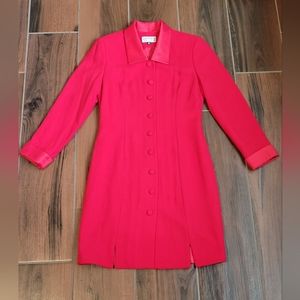 Kasper Long Sleeve Red Button Down Dress With Satin Collar Cuffs Size 6 Petite